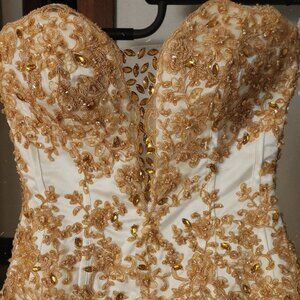 Custom Gold White Fantasy Vintage Corset Wedding Gown